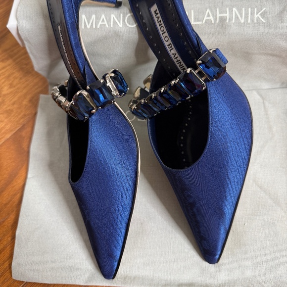 Manolo Blahnik Shoes - Manolo Blahnik Navy Blue Jeweled Slingback Pumps
